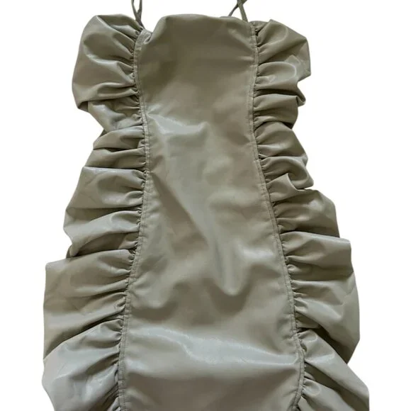 Zara Faux Leather Mini Strappy Beige Stone Dress XS NWOT 🦋 🌸 - Picture 2 of 3